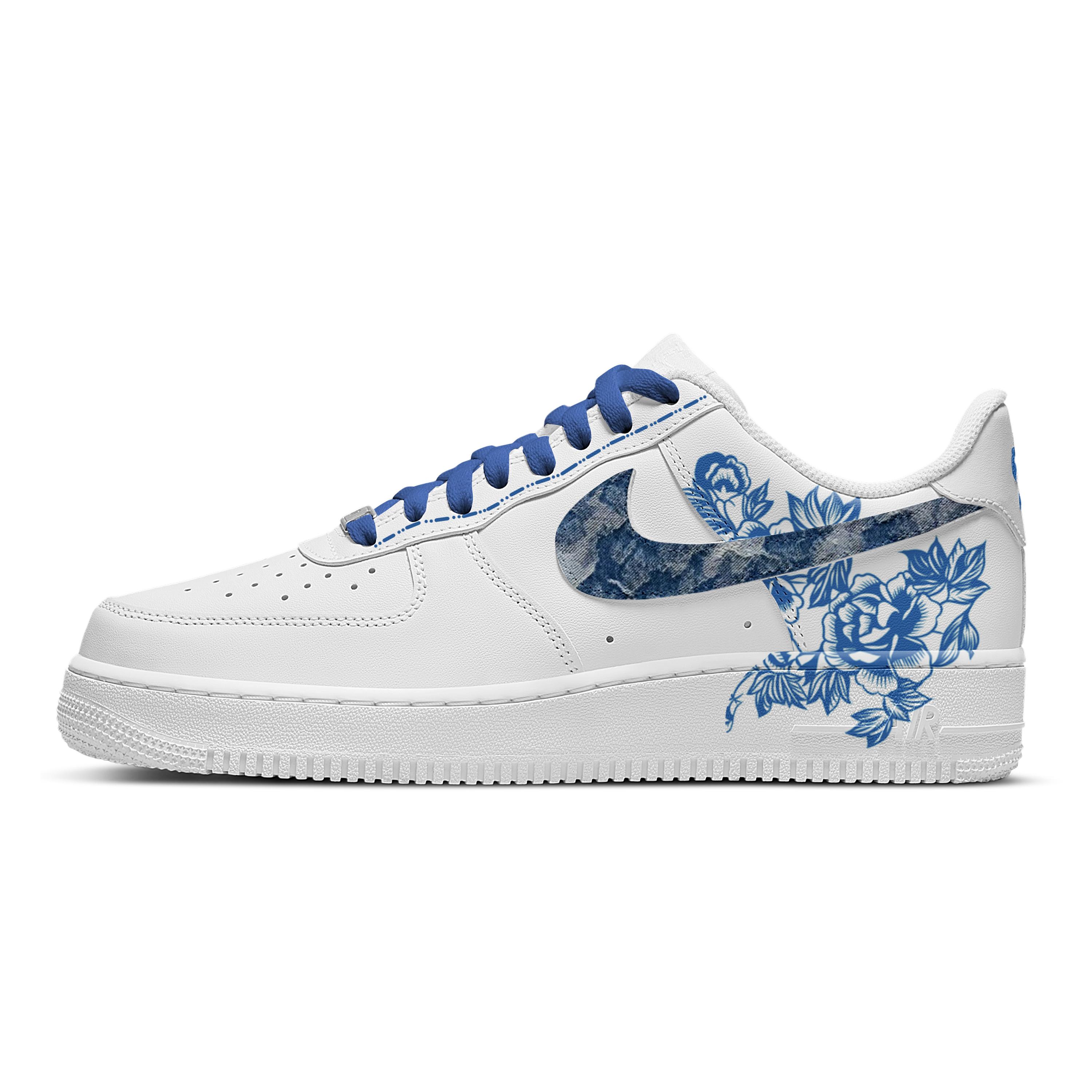 

Nike Air Force 1 Blue And White Ancient Charm Slip Resistant Cushioning High top Skateboard Shoes Men s White Blue CW2288-111(Team683-) 44