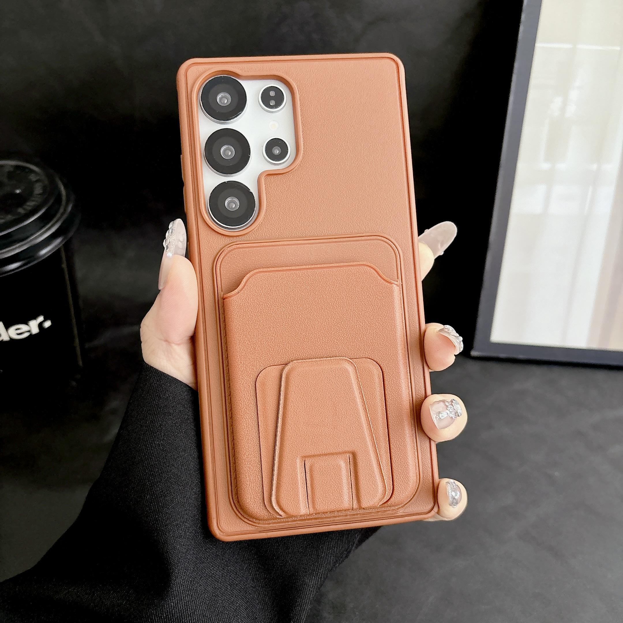 

Business Solid Color Phone Case For Samsung S26 Ultra S25 Plus S24 A36 A56 A17 A07 Slim Fit Shockproof Trifold Card holder Cover Galaxy S23+ світло-коричневого кольору