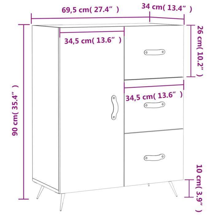 VidaXL Buffet gris béton 69,5x34x90 cm bois d'ingénierie 827888