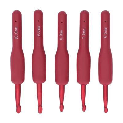 Set di 5 uncinetti rossi con manico ergonomico, aghi da uncinetto in alluminio per principianti e professionisti