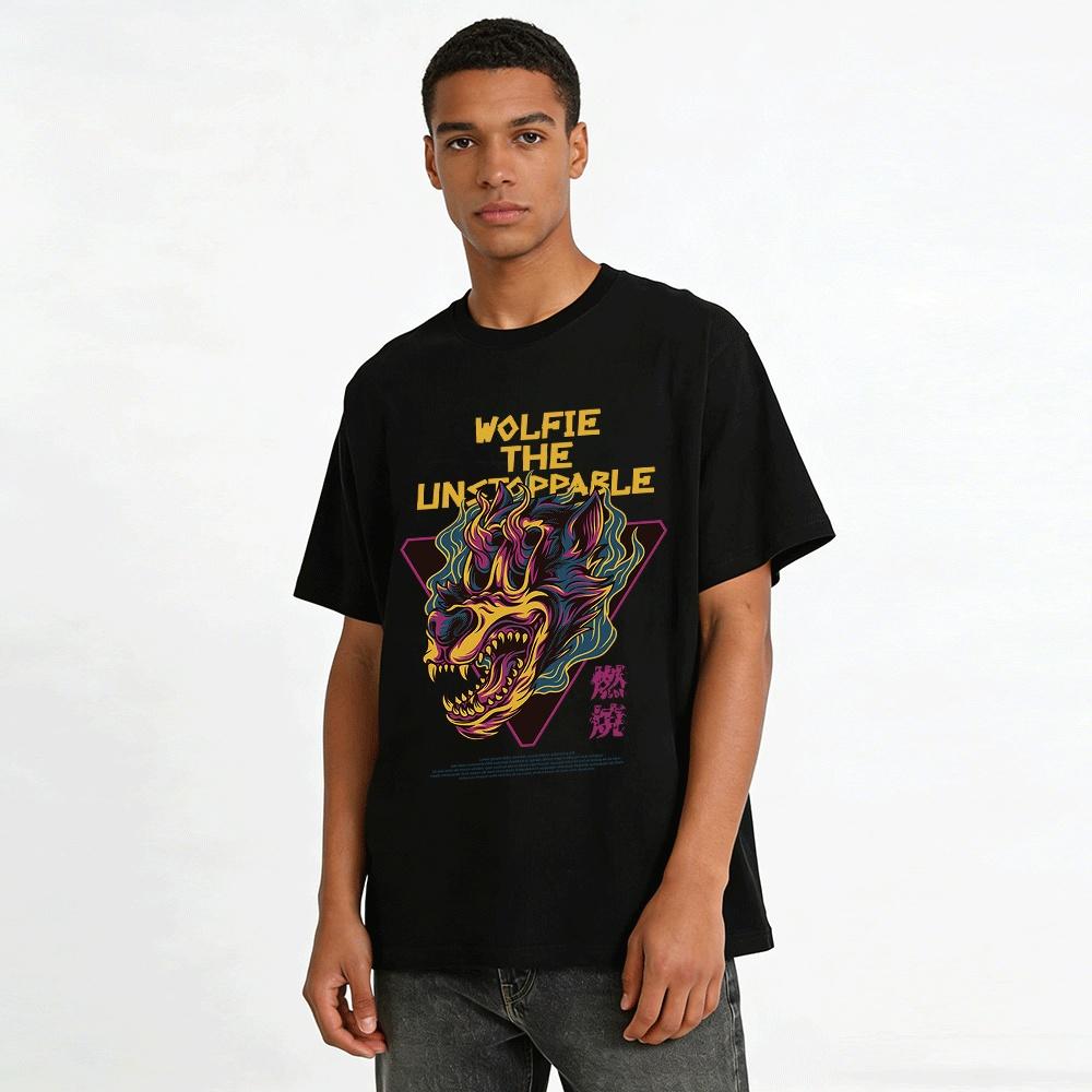 Unstoppable Wolfie Graphic Print Casual Streetwear T-Shirt Pure Cotton T-shirt