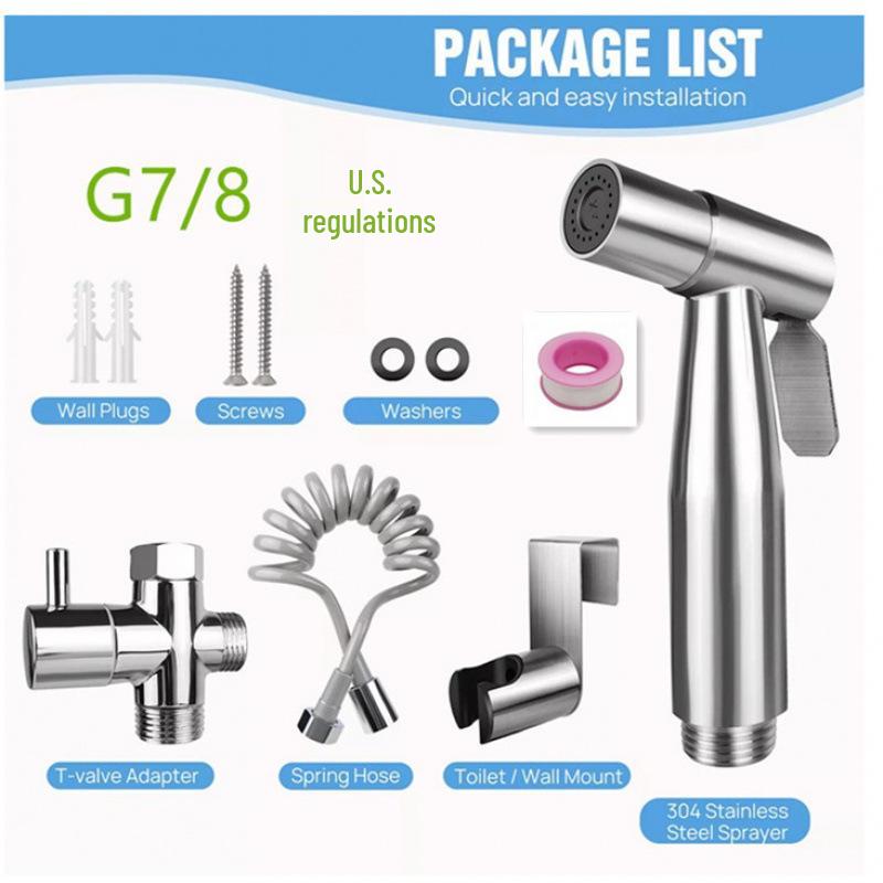 Women's Bidet Sprayer Set: High-Pressure Booster Faucet, Shower Head, and 304 Stainless Steel Toilet Splitter.