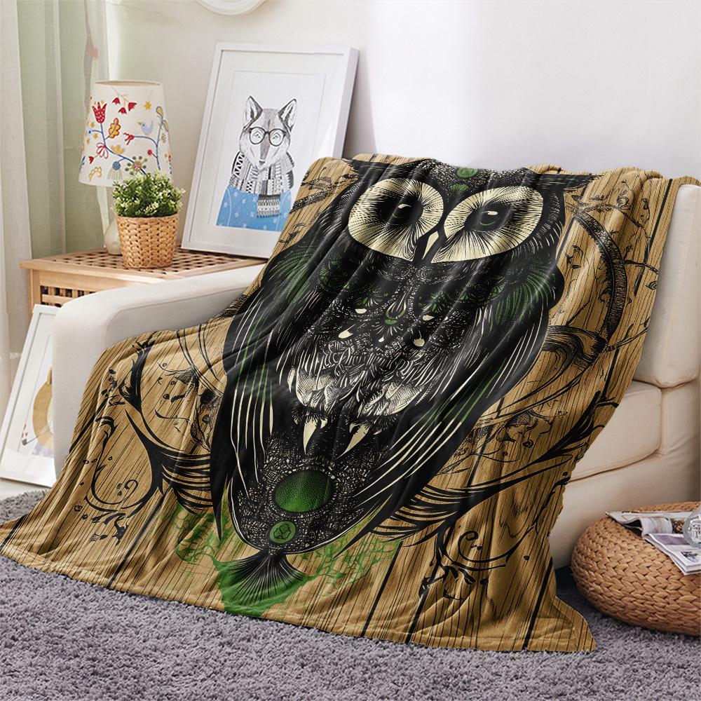 Vintage Owls Print Flannel Blanket, High Quality Comfortable for All Seasons, Home Decor, Warmth and Comfort