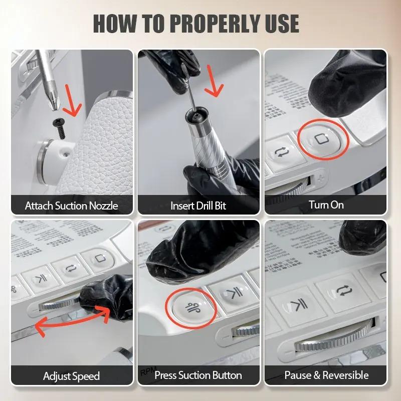 Taladro Eléctrico para Uñas 2 en 1 de 240W con Extractor de Polvo Incorporado Herramienta Profesional de Lima de Uñas para Salón de Manicura Pedicura