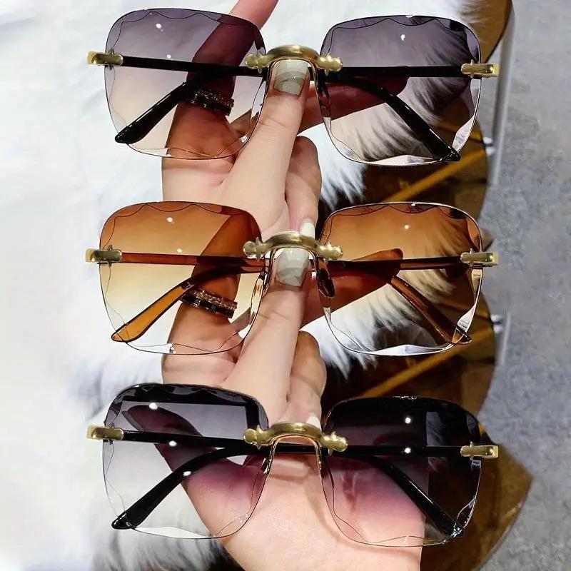 

3 шт. безрамных блестящих очков с вырезанным краем, с отражением стекла, модный стиль, модные градиентные линзы, антибликовое покрытие, подходят для пляжа и вечеринки 3pcs-C3