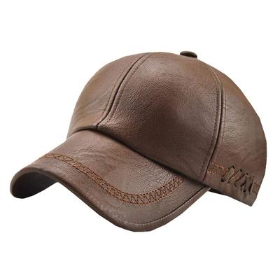 Leather Plain Synthetic CA470 Cap, Leather, Leather, Casual, Stylish, Men's (Camel)