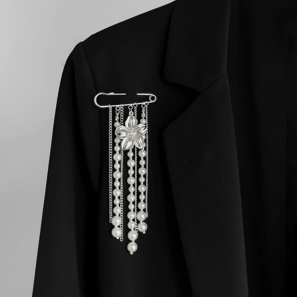 Vintage Long Tassel Brooch Pearl Multi-layer Chains Pin Waist Cinching Fixed Pin Banquet Party