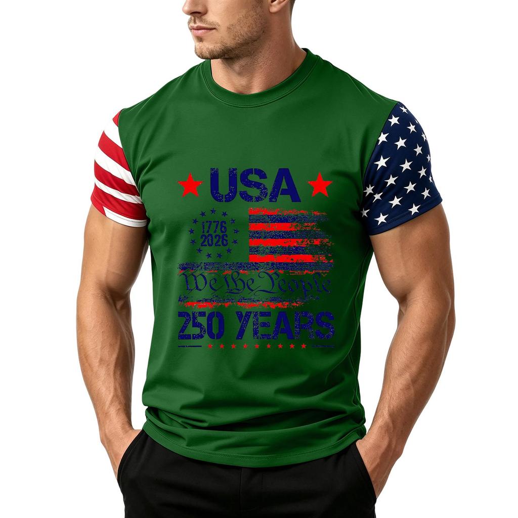 Men's Independence Day Flag Print Short Sleeve T-Shirt, Loose Casual Daily Summer Tops