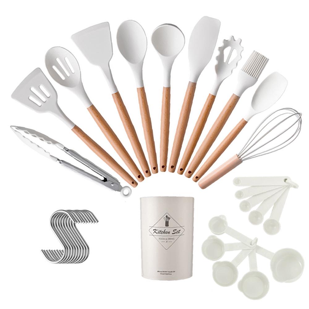 11-Piece Set: Silicone Kitchen Utensils with Lightweight Wooden Handles - Spatulas and Spoons