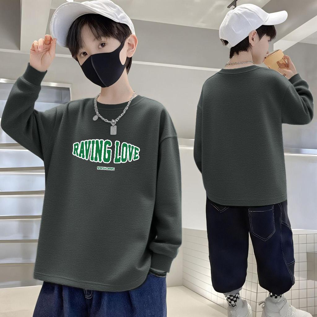 Chłopięca bawełniana koszulka z długim rękawem, casualowa, z okrągłym dekoltem, luźny krój, na wiosnę i jesień