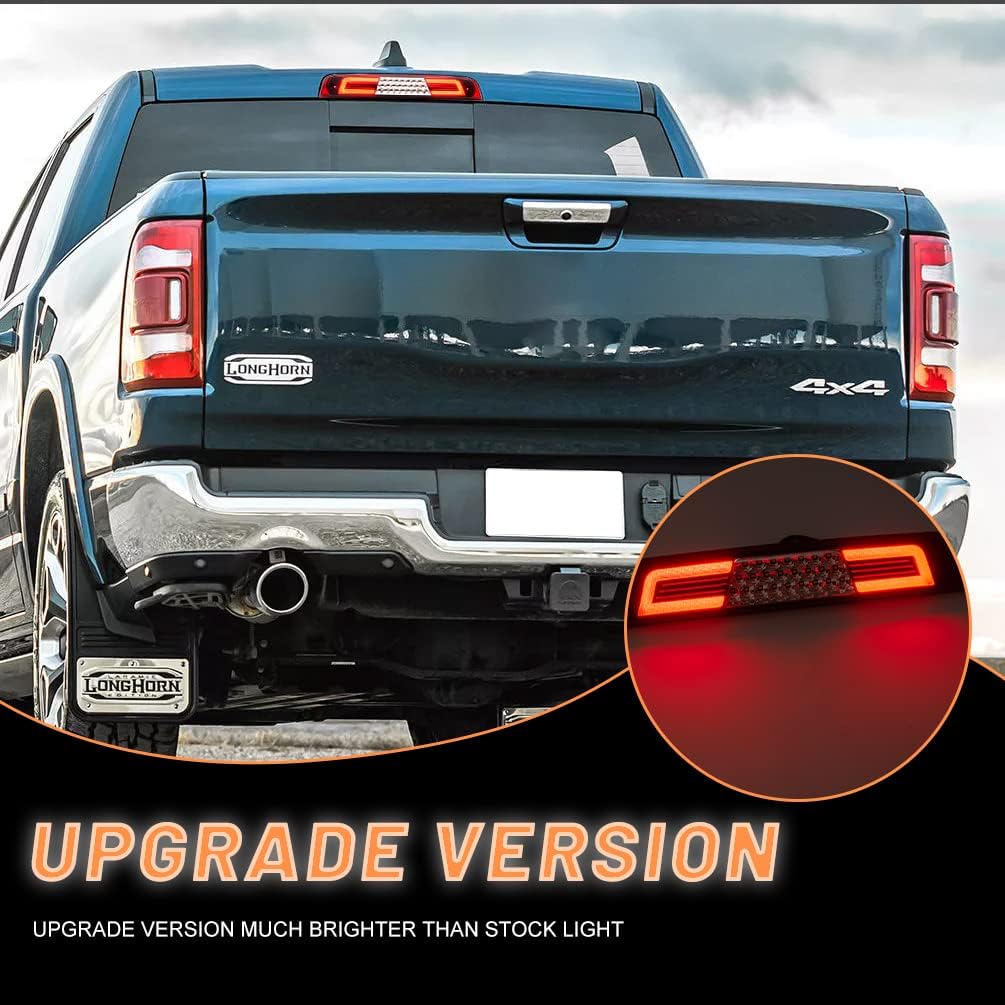 RAM 1500 LED 3Rd Brake Light For 2024 2025 RAM 1500 Rebel HFE Laramie Red Lens Third High Mount Stop Brake Lamps White LED Rear Center Roof