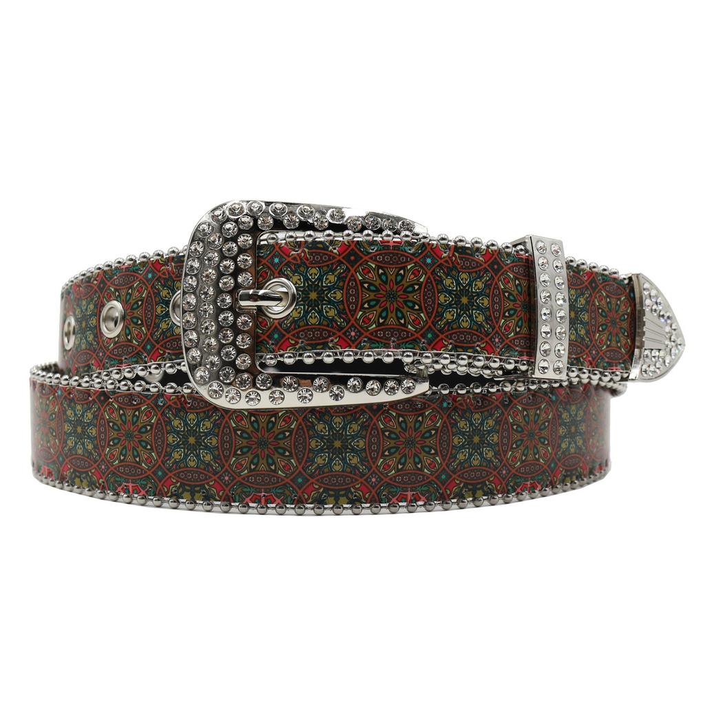 Rhinestone Belt Printed Women's High-end Pattern Women's Belt Retro Literary and Ethnic Style Fashion Trend Belt