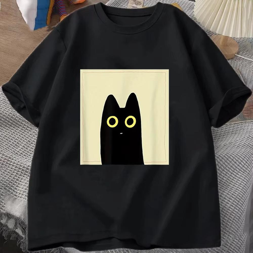 

Cute Black Cat Graphic Men S Cotton T-Shirt White O-neck Short-sleeved Tee Tops Casual Vintage Summer Tshirts Oversized T Shirts S разноцветный