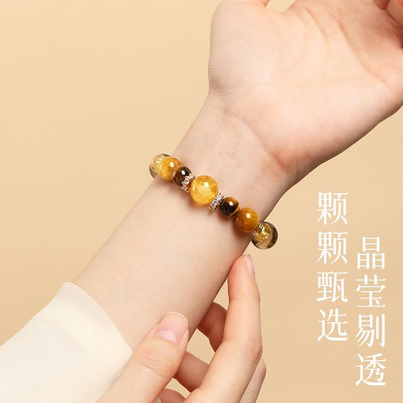 Natural Yellow Tigers Eye Citrine Beaded Bracelet Handmade Unisex Boho Style Lucky Charm Jewelry Gift