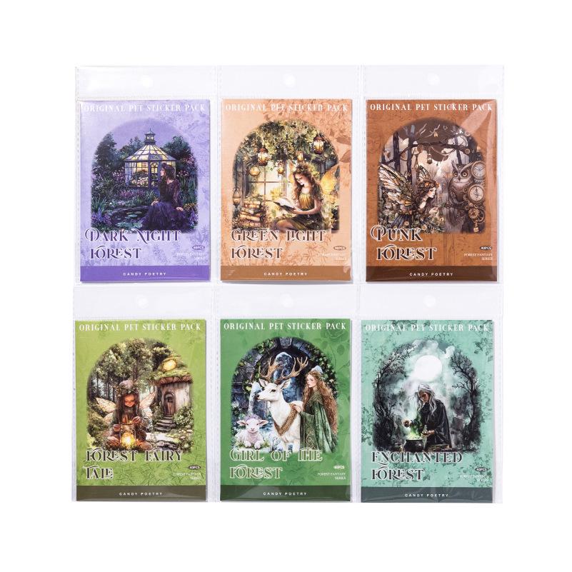 Forest Fantasy Stickers: Retro Scenery for DIY Journals and Collages