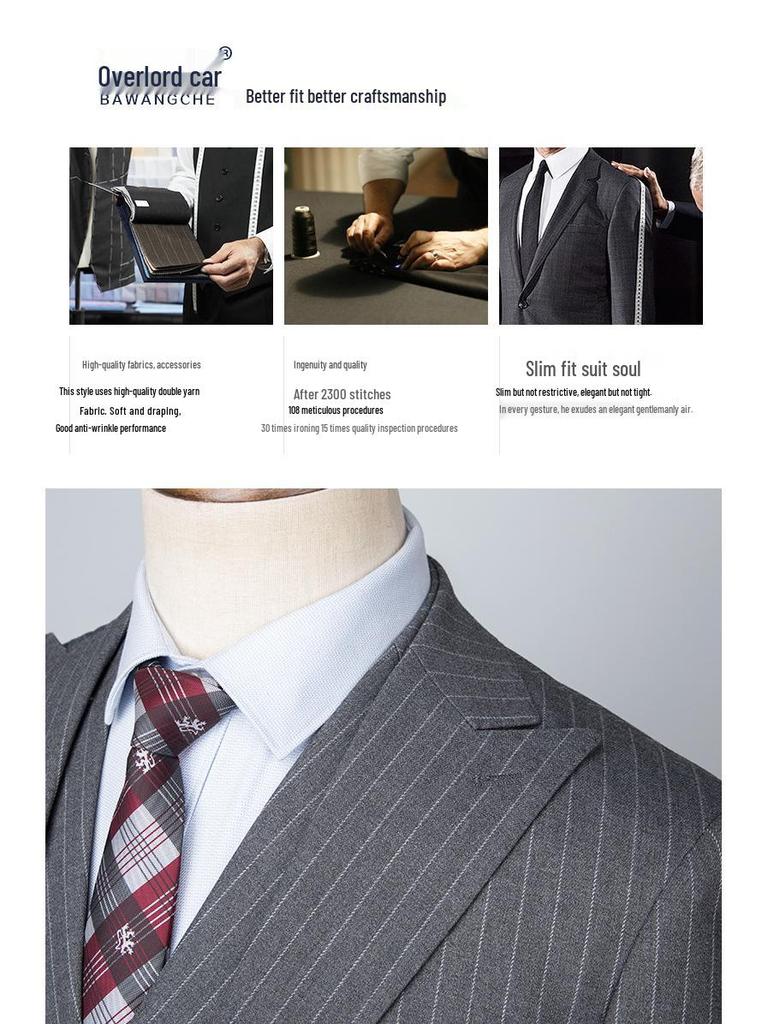 Men's Plaid Slim Fit Korean Style Tuxedo Three-Piece Suit for Weddings & Photography