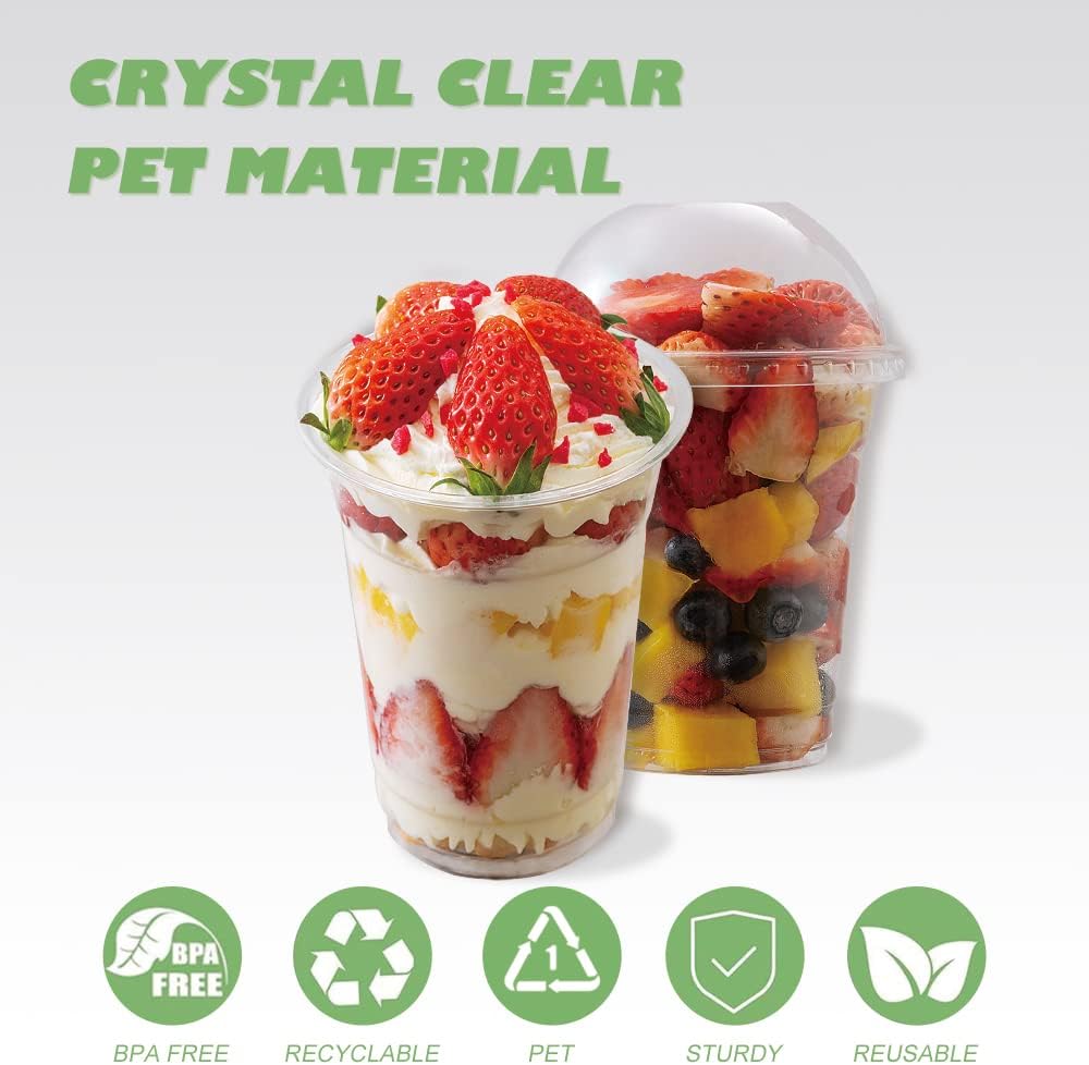 Dessert Cups with Dome Lids 12 Oz Clear Plastic Cups, BPA Free Disposable Parfait Ice Cream Snack Cups for Pudding Fruit Cupc