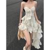 Enchanting Ruffle Camisole Dress: Fairy Waist Slimming Hot Girl Irregular Skirt for Autumn/Winter