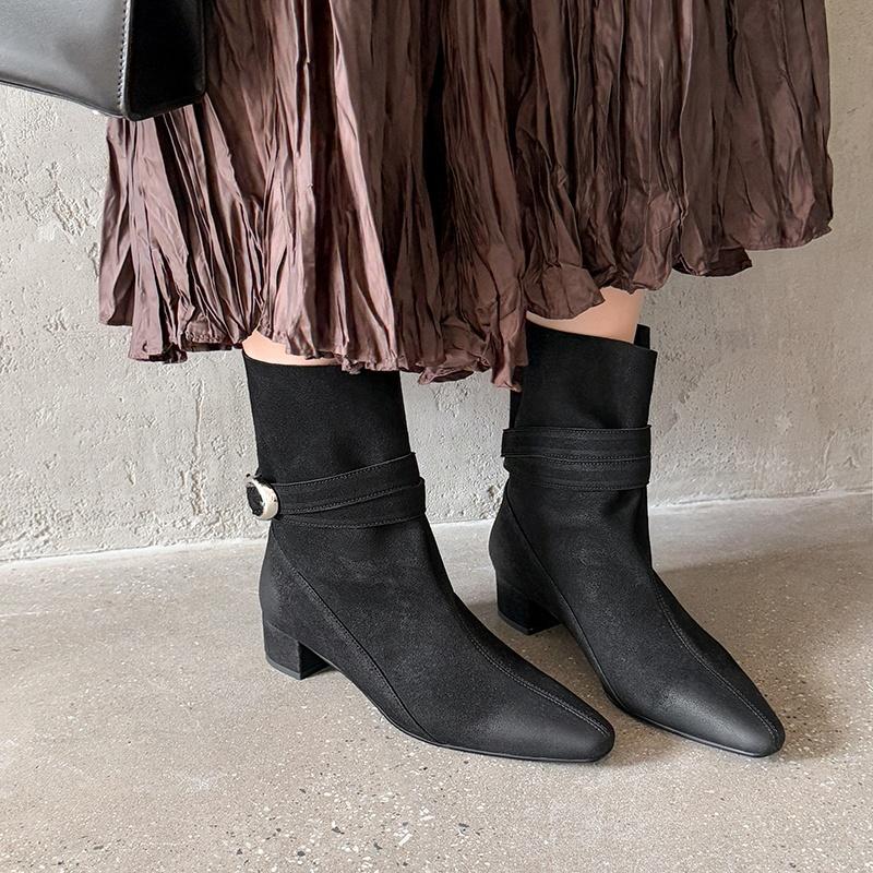 Fashion 2025 New Women Shoes Ankle Boots Genuine Leather Retro Square Toe Western High Boots Warm Autumn Winter Knight Boots High Shoes