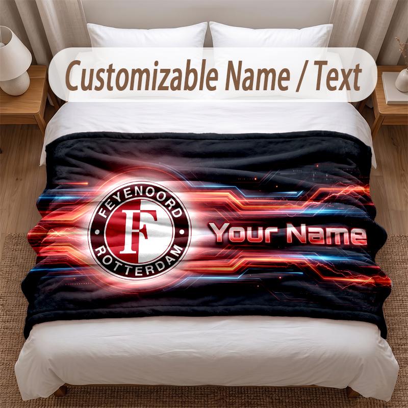 Feyenoord Printed Flannel Blanket Custom Name Text Soft Warm Throw For Bedroom Holiday Gift