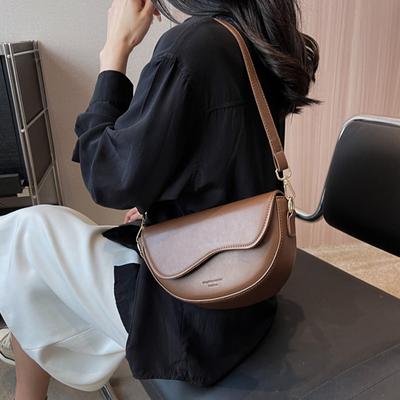 PU Leather Casual Ladies Shoulder Bag Women's Flap Crossbody Bag Saddle Bag 2 Straps Retro Handbag