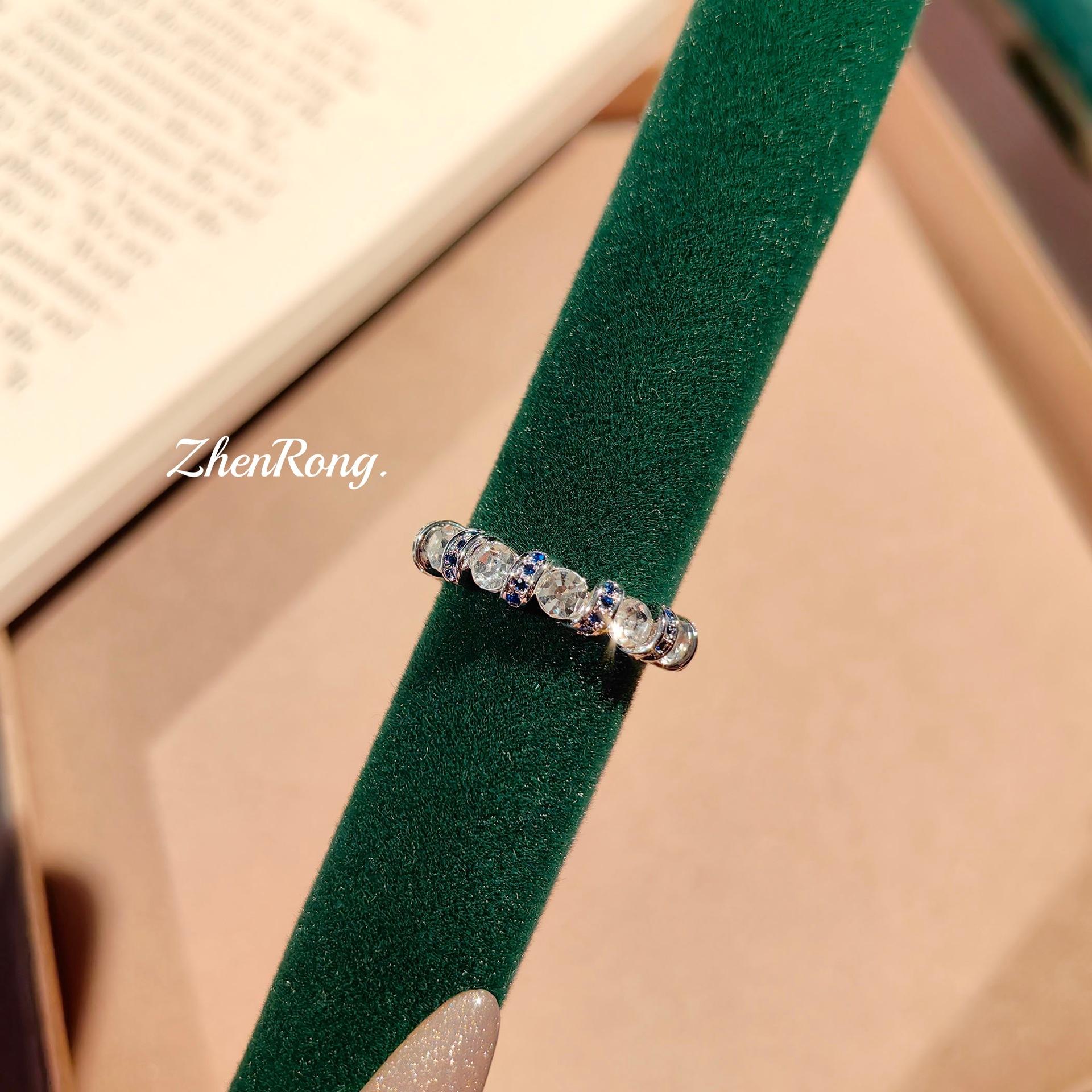 

French Vintage Irregular Half Eternity Ring For Women High Carbon Diamond Minimalist Luxury Stackable Finger Jewelry