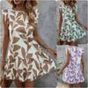 Elegantes Damen Sommerkleid mit Rüschenärmeln und Print - Lockerer Schnitt & Rundhalsausschnitt