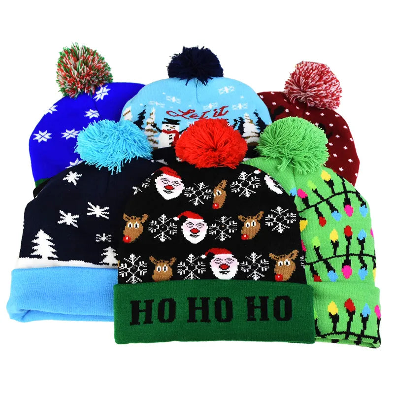 Christmas Themed Light Up Beanie with LED Lights Xmas Gift for Kids Adult