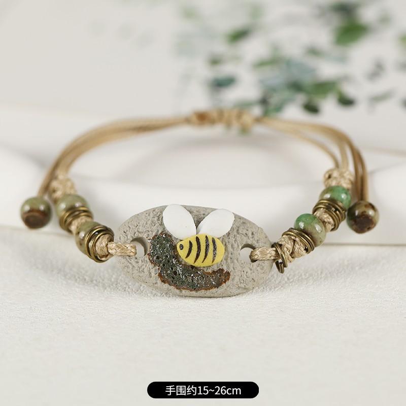Retro Stone Flower Bracelet Female Jingdezhen Handmade Jewelry Woven Ceramic Pinched Flower Bracelet