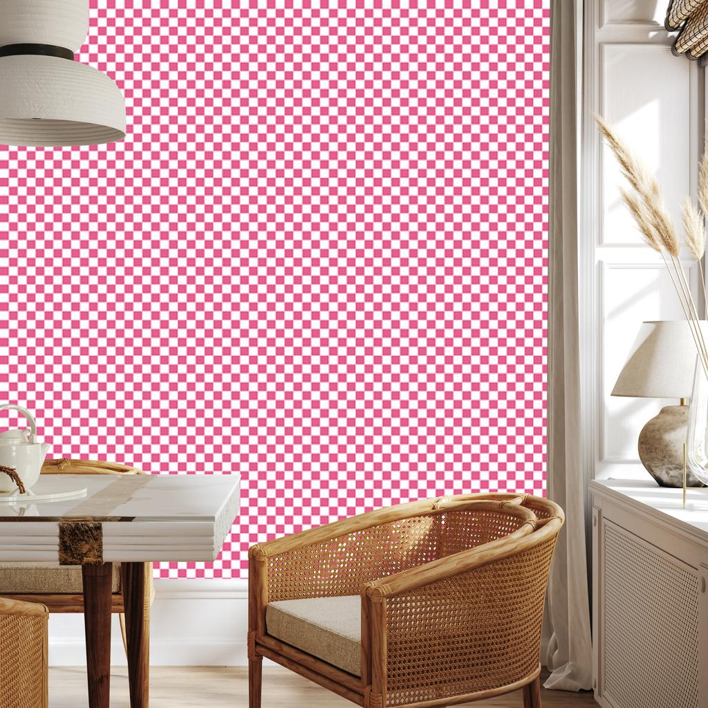 Checkerboard wallpaper powder pink, white and pink 50x1000