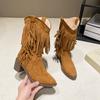 Fashion Retro Women's Boots Classic Western Cowboy Boots Fashion Fringed Design Botas Pointed Mid-calf Boots for Women Suede Casual Boot