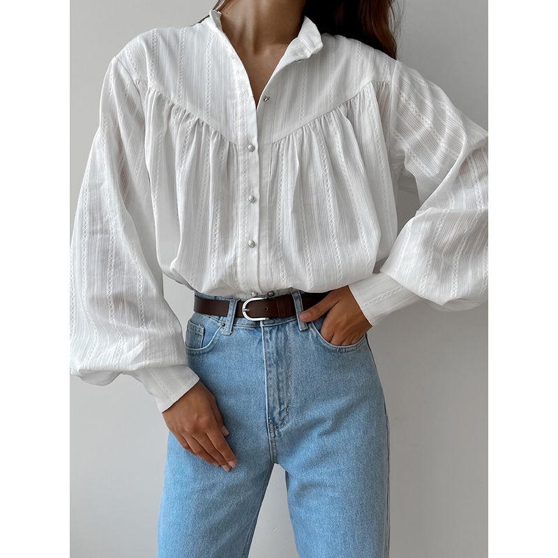 Fashion 2025 Autumn French Style Shirt Lantern Sleeve Elegance White Tops Classy Feeling Tong Qin