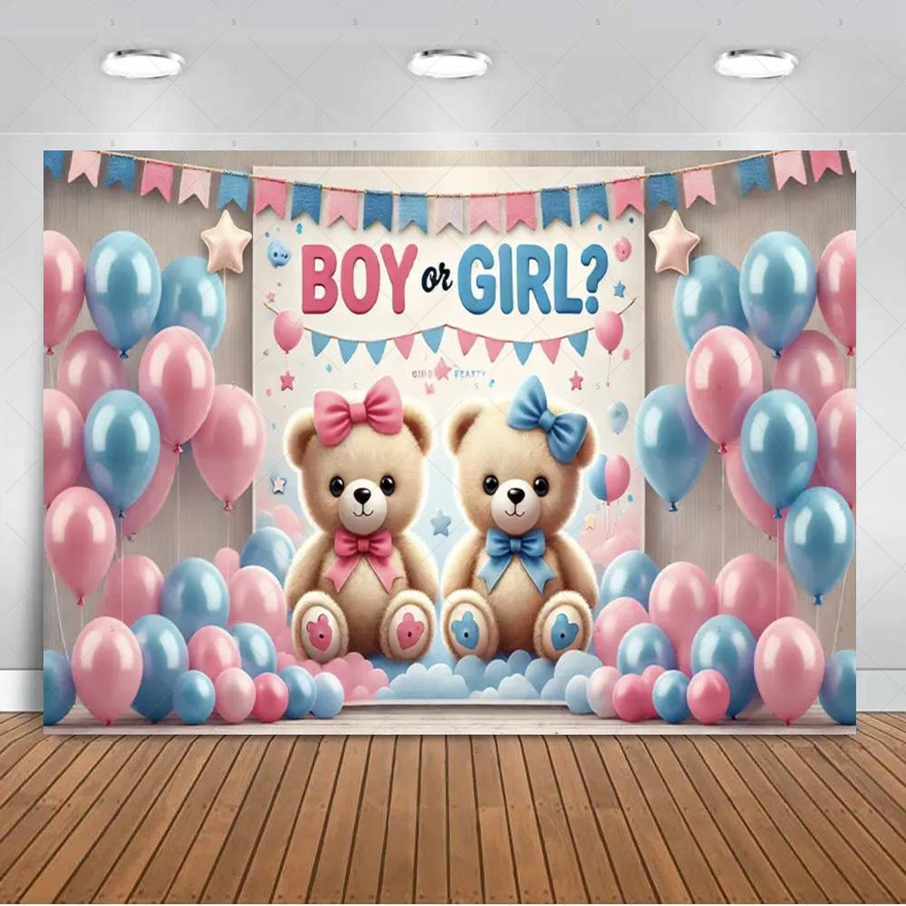 Lo sfondo a tema Reveal del genere decorazioni per feste di bambini forniture rosa blu orso banner regalo doccia per neonati fotografia4880