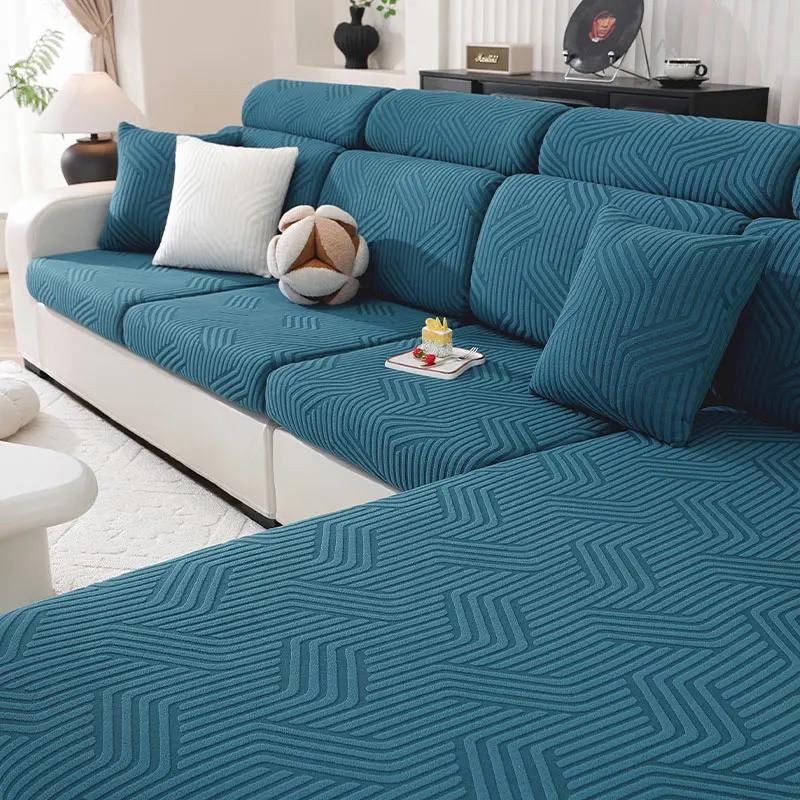 Jacquard Sofa Seat Cushion Cover Solid Color Stretch Thickened Sofa Cover Modular Sofa L-Shaped Corner Armrest Sofa Cover 1PC Headrest Cover