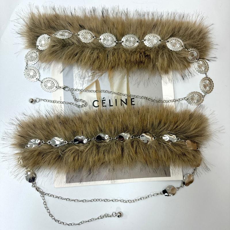 Women'S Plush Belt  Trend Y2K Girls Girdle Versatile Jeans Accessories Faux Fur Patchwork Belt