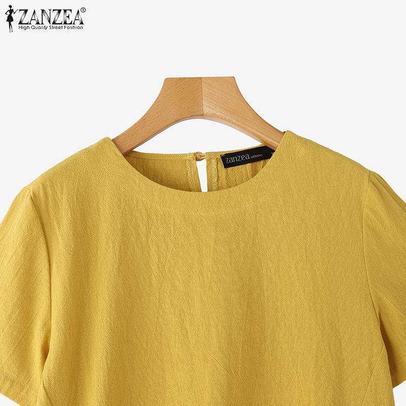 ZANZEA Women Casual Round Neck Solid Color Summer Short Sleeve T-Shirts
