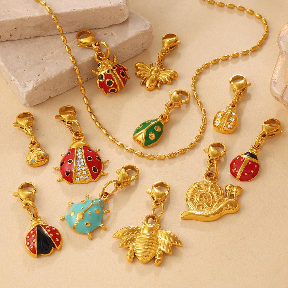 Retro Style Enamel Ladybug Butterfly Insect Series Lobster Buckle Pendant Does Not Fade Diy Accessories