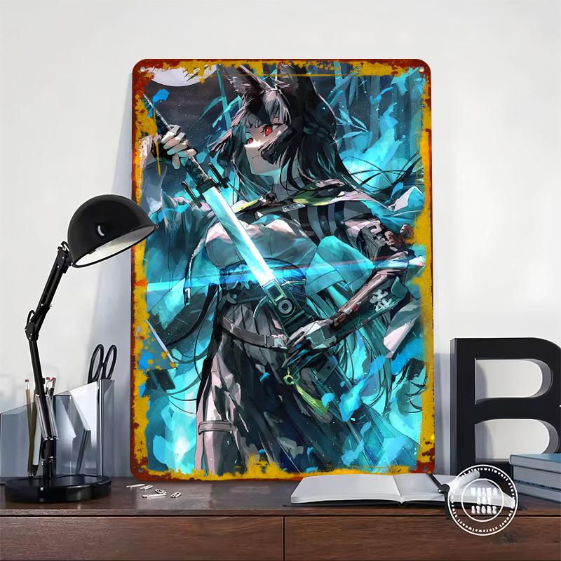 Girl With Sword Tin Plaque Poster Customized Wall Art Retro Vintage Metal Signs for Man Cave Aesthetic Room Decor Men Coffee Bar