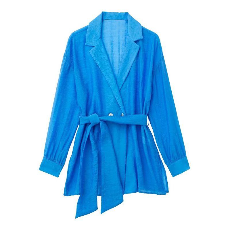 

Western Style New Fashion Trendy Women clothes With Belt Long sleeve Lapel Double Placket Shirts 2298115 400 Shirt S