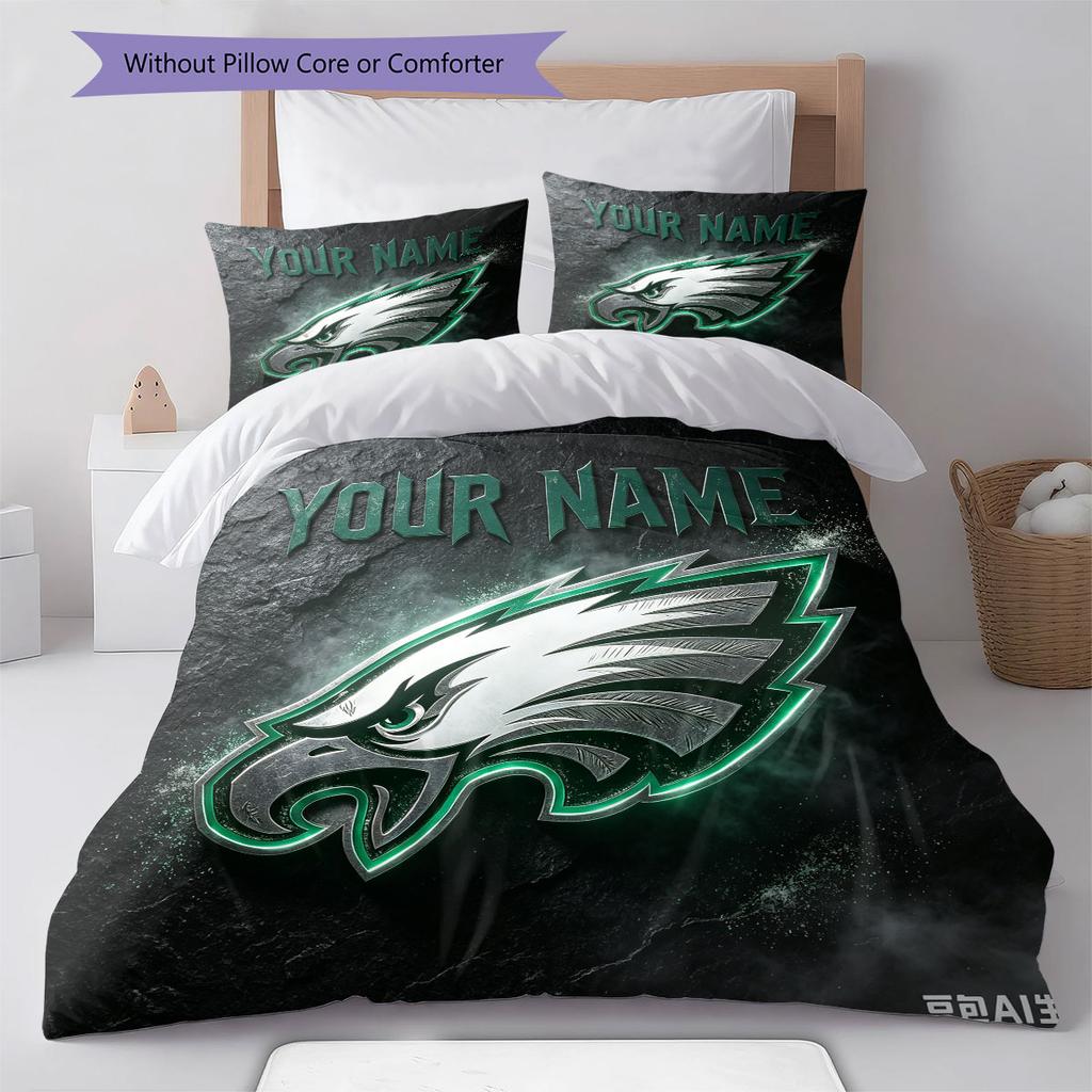 Custom Name,Philadelphia Eagles Pattern Bedding Home Decoration Birthday Gift ( 1 Duvet Cover + 2 Pillowcase, Without Core),fan Merchandise.