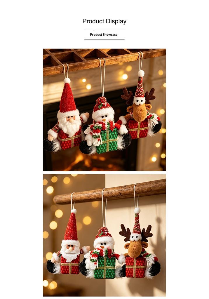 New Christmas Ornaments Santa Claus Reindeer Figurines Creative Gift Box Dolls Christmas Tree Pendants European
