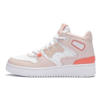 Li Ning Attack 2020 Synthetikleder Wildleder Mid-Top Retro Basketballschuhe Damen Sneaker Rosa Weiß AGBQ116-8