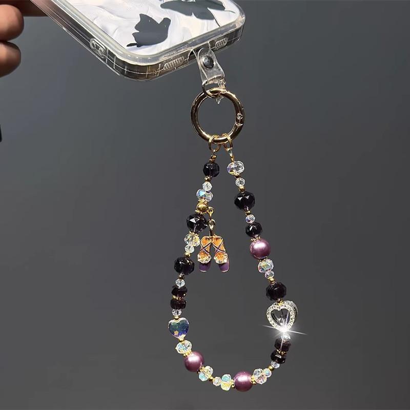 Premium Versatile Love Crystal Beaded Pendant Mobile Phone Chain Ballet Shoes Pendant Bag Keychain Wrist Rope Pendant