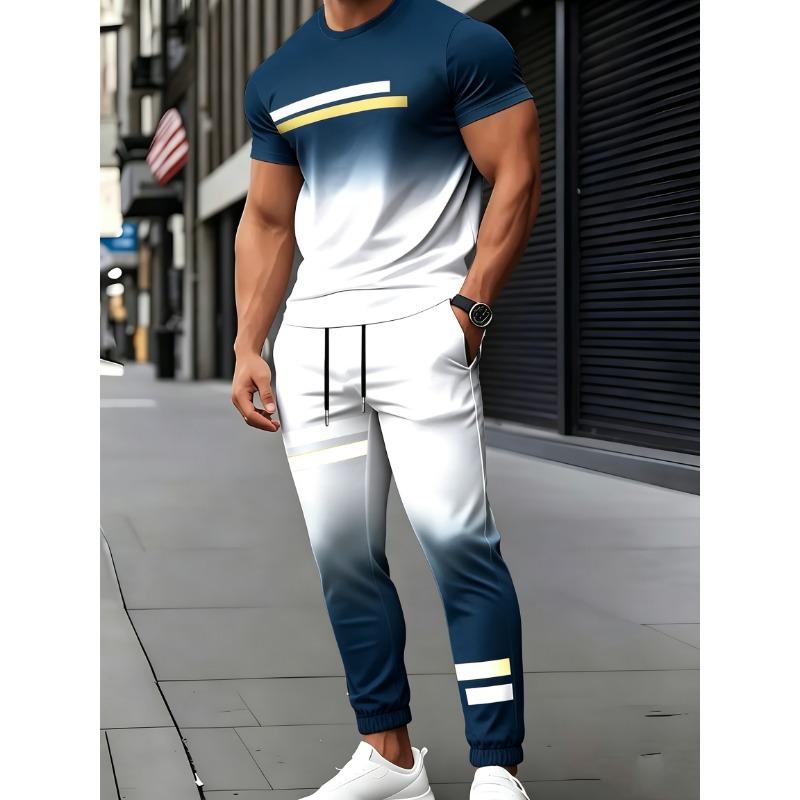 [Men's T-Shirt & Pants Set] Men's Short Sleeve Round Neck T-Shirt And Pants Set - 3D Print Casual Elegant Design