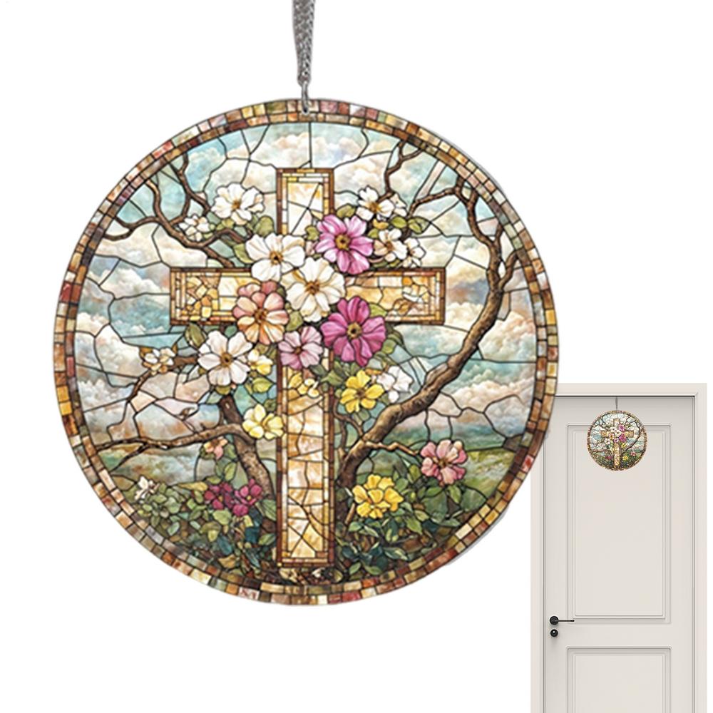 Flower Suncatchers Christian Acrylic Sun Catcher Stained Hangings Religious Home Decoration Flower Design For Window Wall Door