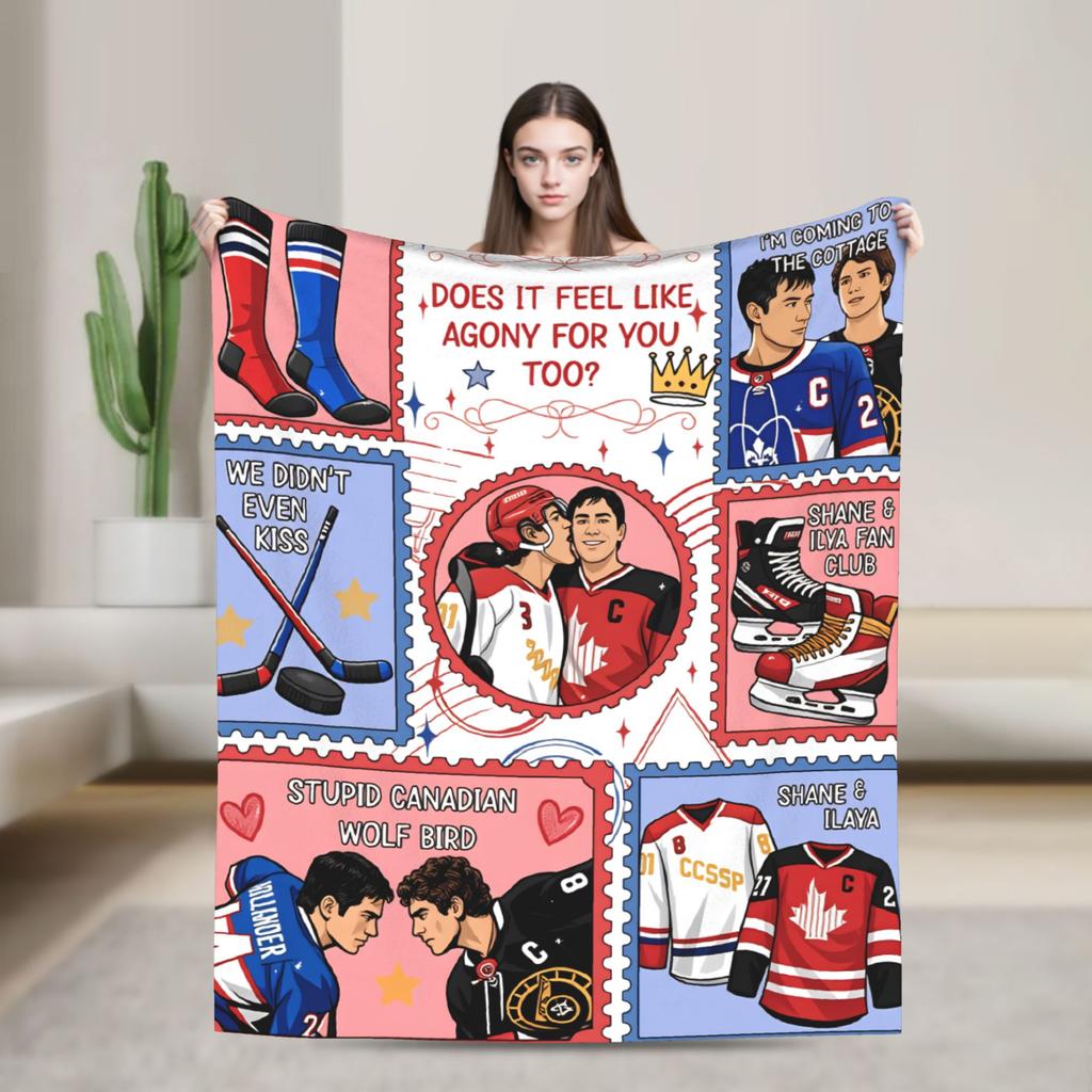Heated Rivalry Knitted Blankets Cute Hollanov Flannel Throw Blankets Summer Air Conditioning Decoration Soft Warm Bedspreads