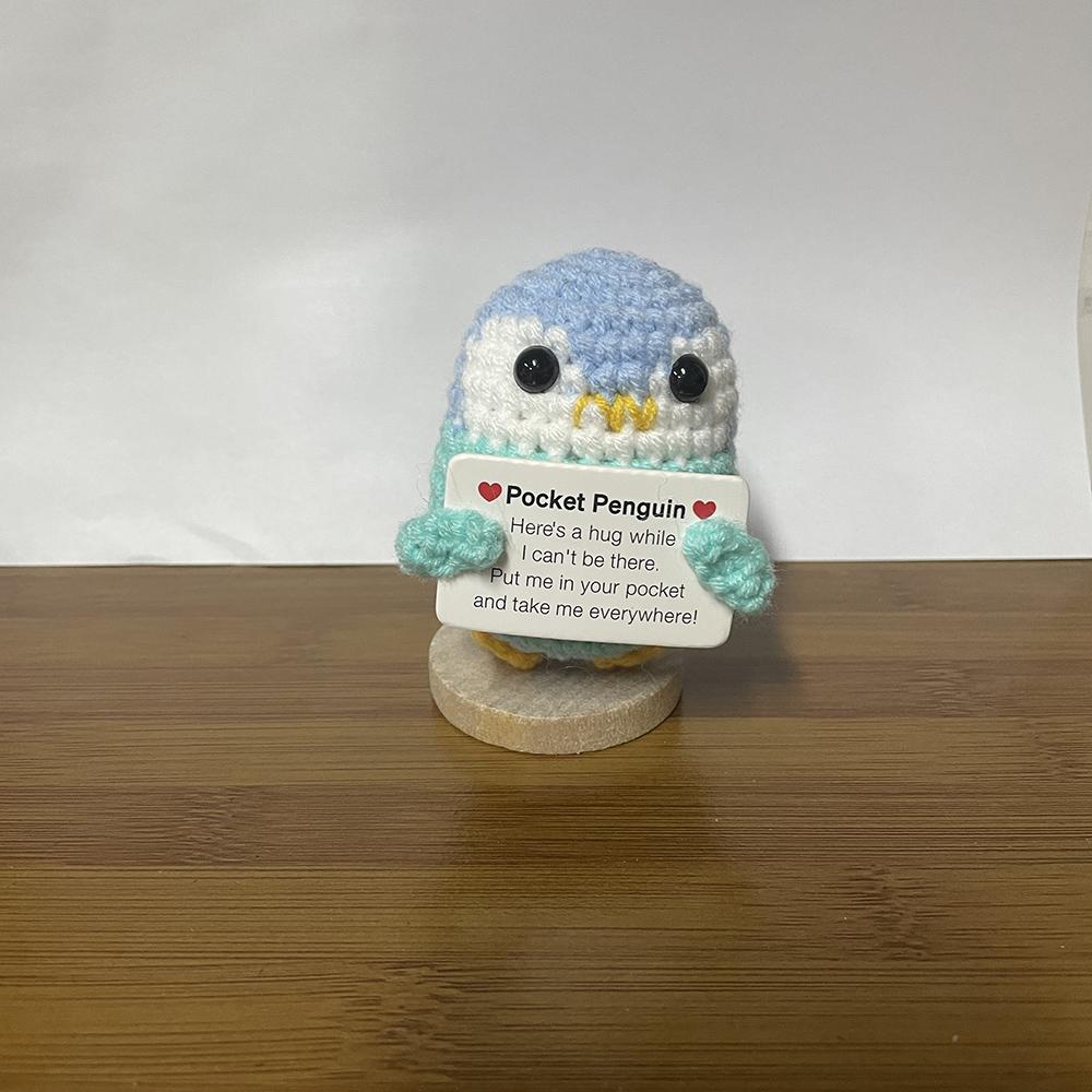 Handmade Knitted Positive Energy Penguin Dolls Ornament Fashion Christmas Hat Penguin Doll With Card Room Home Decoration Gifts