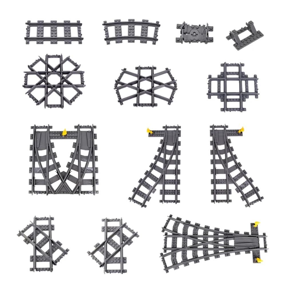 MOC 110pcs 25 Styles City Train Tracks Set Single Slip Switch Crossings Rails Bricks Building Blocks Technical Toys for Kids