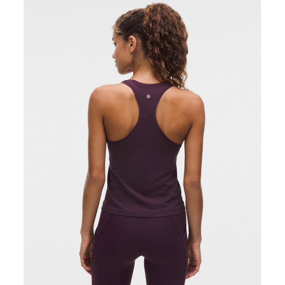Lululemon Swiftly Tech Racerback Tank Top 2.0  Waist Length Spandex Stripe Plum Indochine Blue