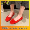 2025 spring and summer new French shallow mouth single shoes women's Korean version gentle soft sole Doudou shoes square head flat sole grandma shoe